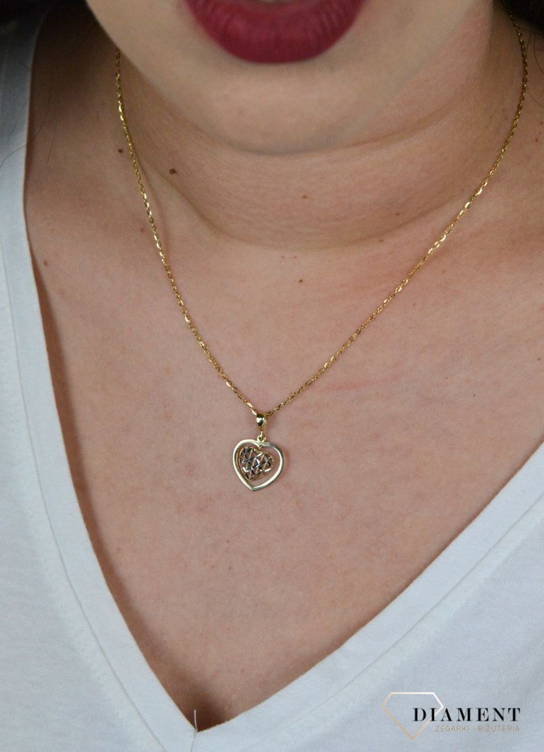 Złota zawieszka 'Dwa serca' z białym złotem ZA 3821.jpg